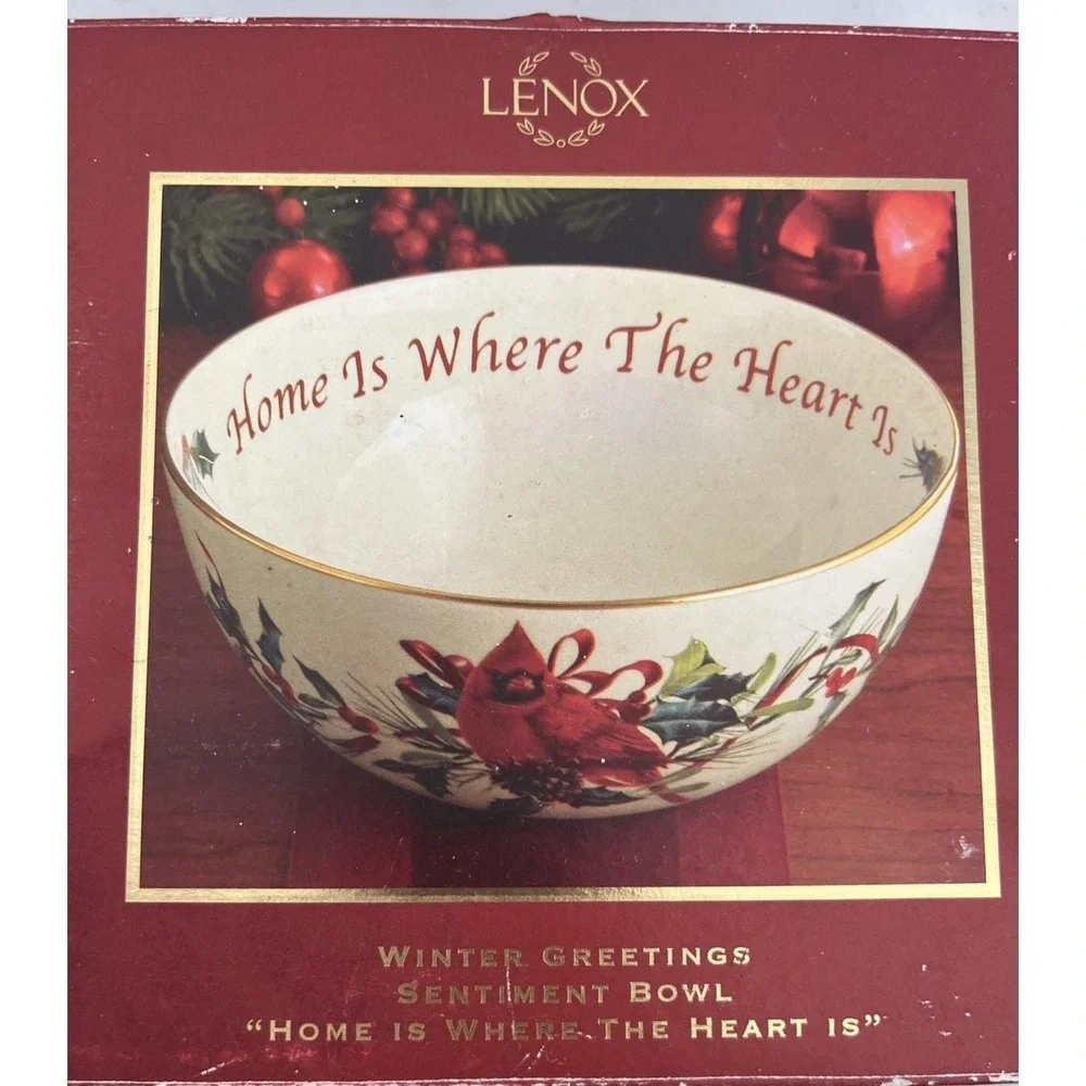 Lenox Winter Greetings Sentiment Bowl Red Cardinal Christmas Holiday